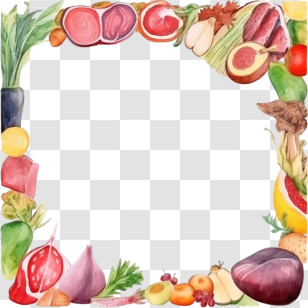 World Food Day
 - Fruits And Meats Border Frame Design Transparent PNG
