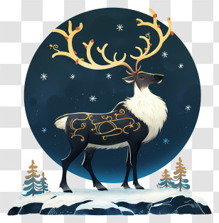 Reindeer In Moonlight - Majestic Gold-Antler Reindeer Transparent PNG