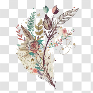 Boho Arrow With Leaves And Flowers
 - Stylish Boho Floral Bouquet Illustration Transparent PNG