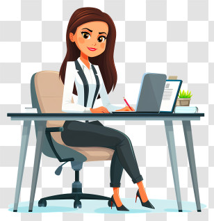 Business Woman Cartoon - Business Woman At Desk Transparent PNG