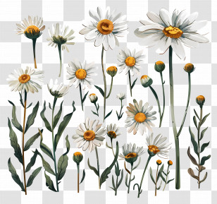Daisy Flower - Beautiful White Daisy Botanical Art Transparent PNG