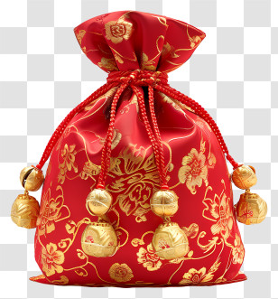 Money Bag - Red Chinese Pouch With Golden Bell Embellishments Transparent PNG