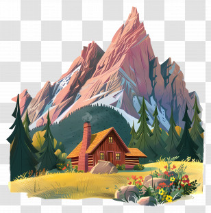 Mountain Cabin - Wooden Cabin In Beautiful Mountain Landscape Transparent PNG