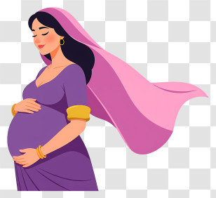 Indian Pregnant Woman - Pregnant Woman In Purple Sari Transparent PNG