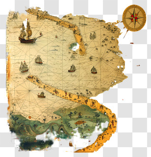 Treasure Map - Vintage Treasure Map With Ships Transparent PNG