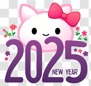 2025 New Year - 2025 New Year With Pink Cat Transparent PNG