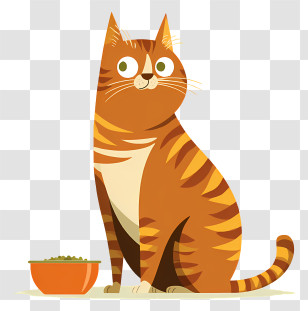 Cat Next To Food Bowl - Orange Cat With Food Bowl Transparent PNG
