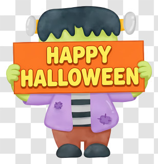 Zombie Happy Halloween - Frankenstein With Happy Halloween Sign Transparent PNG