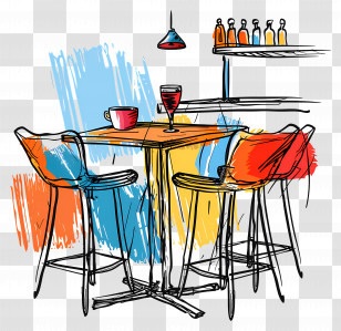 Cafe Interior - Colorful Cafe Table With Drinks Transparent PNG