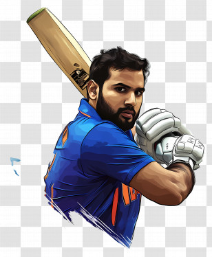 Rohit Sharma - Cricketer With Bat Illustration Transparent PNG