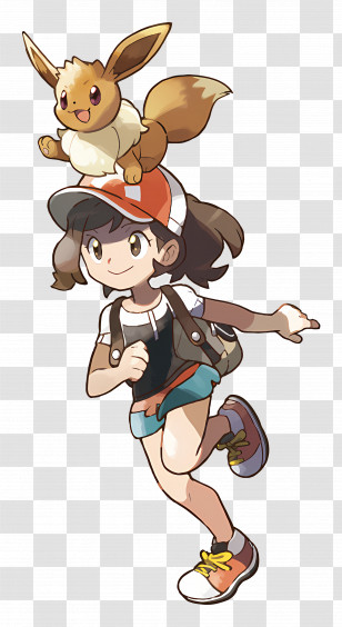 Pokemon - Anime Girl With Eevee And Cap Transparent PNG