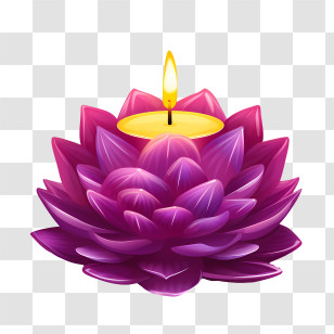 Candle Lotus Flower - Purple Flower-Shaped Candle With Flame Transparent PNG