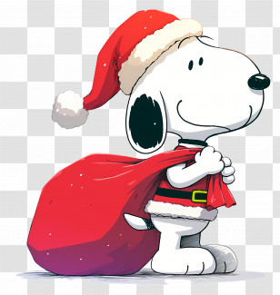 Snoopy Christmas - Cartoon Dog Dressed As Santa Holding A Gift Bag Transparent PNG