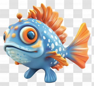 Sea Animals - Cartoon Blue Fish With Bright Orange Fins Transparent PNG