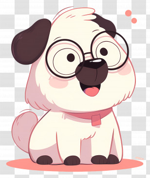 Cute White Dog - Cartoon Cute Pug Wearing Glasses Transparent PNG