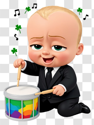Boss Baby Celebrating Patrick’s Day - Baby In Suit Playing Drum Transparent PNG