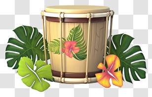 Wooden Drum - Tropical Drum With Leaves Transparent PNG