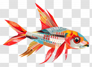 Fish - Bright And Colorful Fish Illustration With Patterned Design Transparent PNG