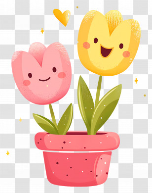Flower Emoji - Smiling Tulips In A Cheerful Pot Design Transparent PNG