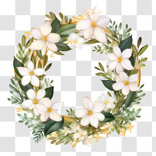 Jasmine Wreath - Elegant White Floral Wreath Transparent PNG