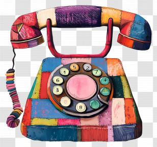 Patchwork Phone - Retro Patchwork Telephone Transparent PNG