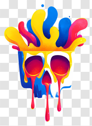 Cartoon Skull - Vibrant Melting Skull Paint Splash Transparent PNG