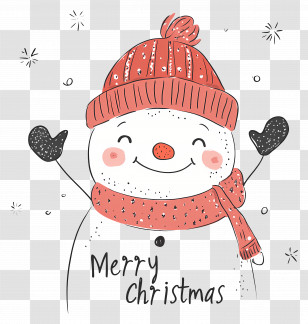 Christmas Snowman - Smiling Snowman With Red Hat And Scarf For Christmas Transparent PNG
