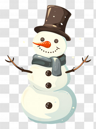 Snowman - Cheerful Snowman With Hat And Scarf Transparent PNG
