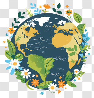 Earth Day - Earth With Flower Illustration For Earth Day Transparent PNG