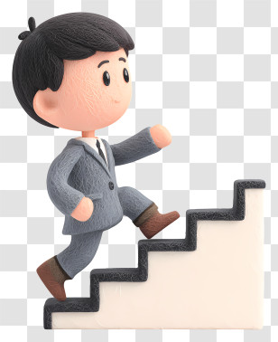 Boy Climbing Stairs - Businessman Climbing Stairs In Cartoon Style Transparent PNG