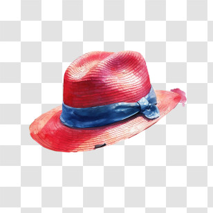 Summer Hat - Stylish Red Hat With Blue Ribbon Transparent PNG
