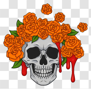 Halloween Skull Flowers - Skull With Roses For Halloween Transparent PNG