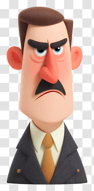 Big Nose Angry Businessman - Serious Cartoon Man With Mustache Transparent PNG