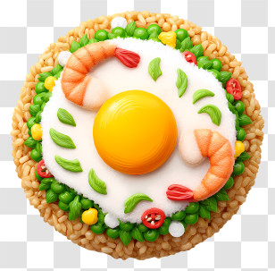 Fried Rice - Artistic Food Arrangement With Shrimp And Egg Transparent PNG