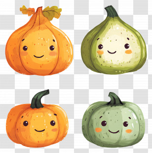 Cute Pumpkins - Cute Kawaii Pumpkins And Gourds With Smiling Faces Transparent PNG