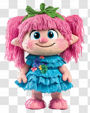 Pink Troll - Pink-haired Doll With Flowers Transparent PNG