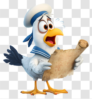 Seagull Sailor Holding Parchment Map - Surprised Sailor Seagull Transparent PNG