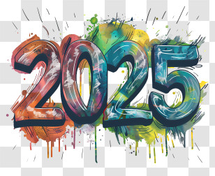 Digital Painting - Artistic 2025 Design With Colorful Splatters Transparent PNG