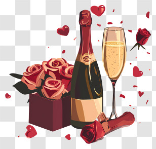 Valentine Champagne - Romantic Gifts And Champagne Scene Transparent PNG
