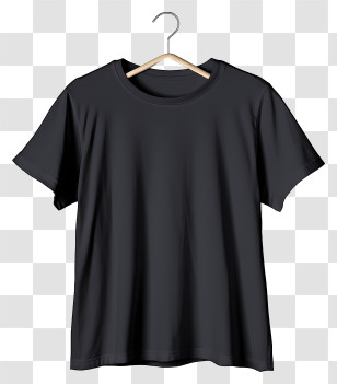Realistic Style Black T Shirt On Cloth Hanger - Black T-Shirt Hanging On Hanger Transparent PNG