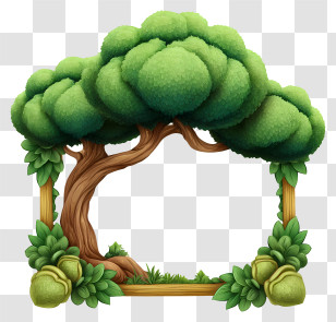 Tree Border - Cartoon Tree Frame In Lush Greenery Transparent PNG
