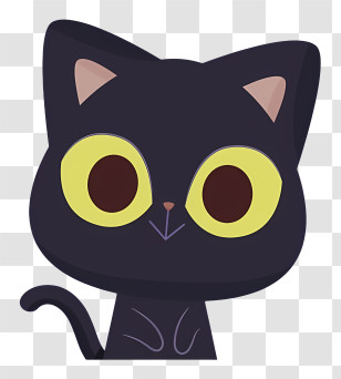 Black Cat - Adorable Black Cartoon Cat Transparent PNG