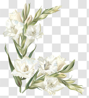 White Gladioli - White Gladiolus Floral Illustration Transparent PNG