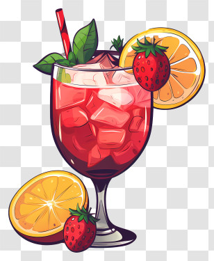 Doodle Christmas Cocktail - Refreshing Red Fruit Cocktail With Strawberries And Oranges Transparent PNG