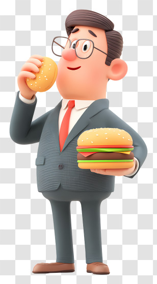 Businessman Testing Food - Cartoon Man Enjoying Burger Transparent PNG