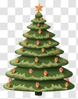 Christmas Tree - Decorated Pine Christmas Tree With Ornaments And Star Transparent PNG