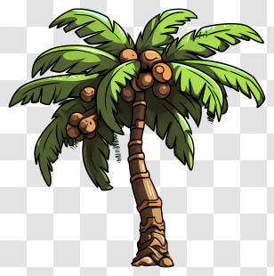 Doodle Style Coconut Tree - Illustration Of A Tropical Coconut Palm Tree Transparent PNG