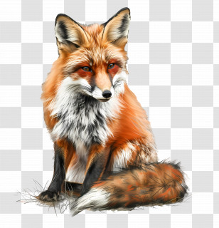 Red Fox - Illustration Of A Sitting Red Fox Transparent PNG