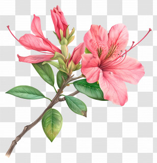 Azalea Flower - Realistic Pink Azalea Flower Branch Transparent PNG