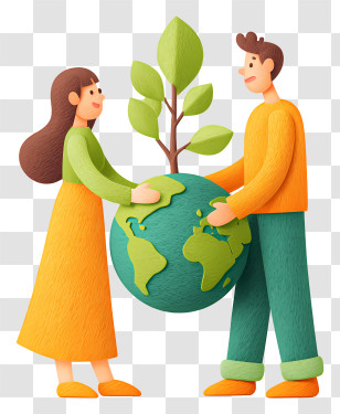 Couple Planting Tree On Globe - Earth And Tree For Environmental Care Transparent PNG